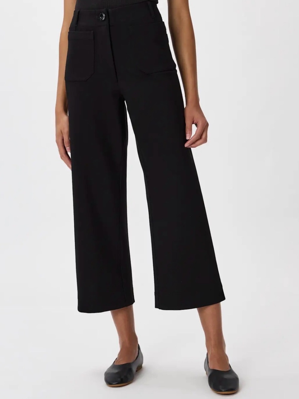QUINCE Ultra-Stretch Ponte Cropped Wide Leg Pants in Black - NWT